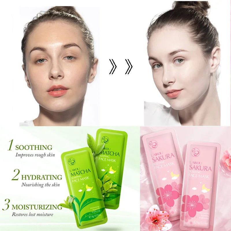 5PCS LAIKOU Sakura Snail Seaweed Sleeping Mask – Hydrating & Nourishing Face Cream