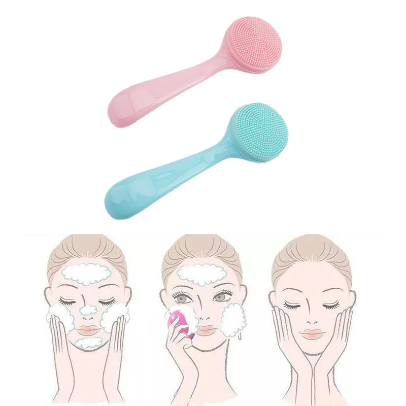 Double-Sided Silicone Facial Cleanser Brush – Soft Hair, Blackhead Remover, and Face Massage Tool