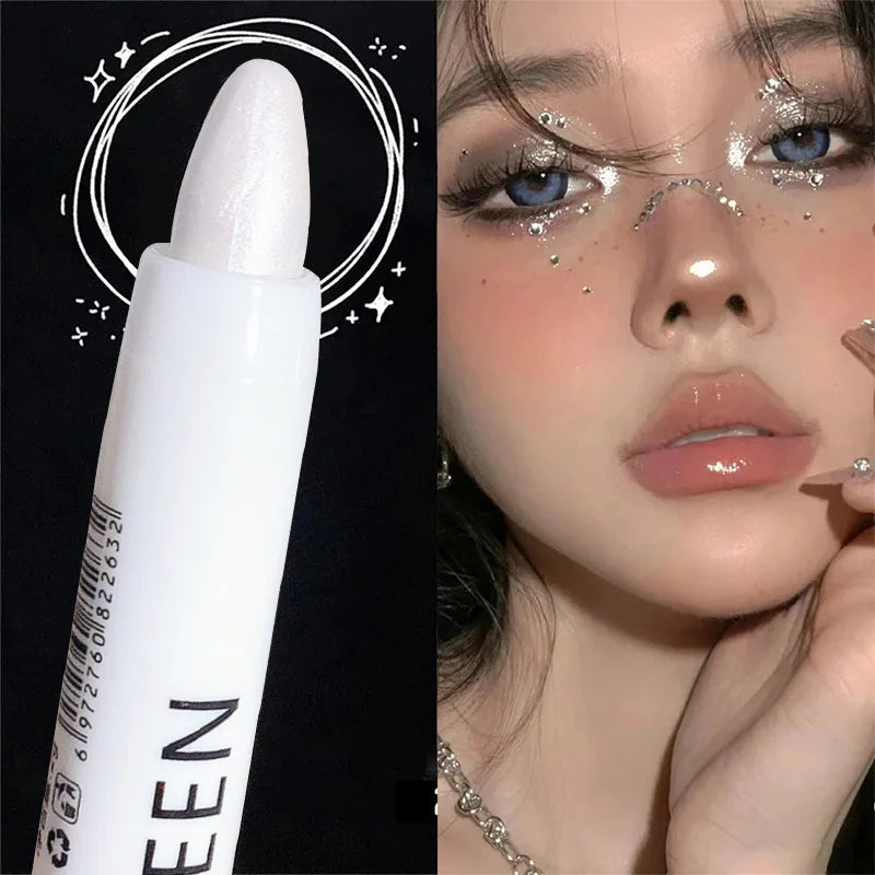 Brightening Flash Highlighter Eyeshadow Stick – Pearl Matte White Eyeliner Pencil for Waterproof Eye Makeup